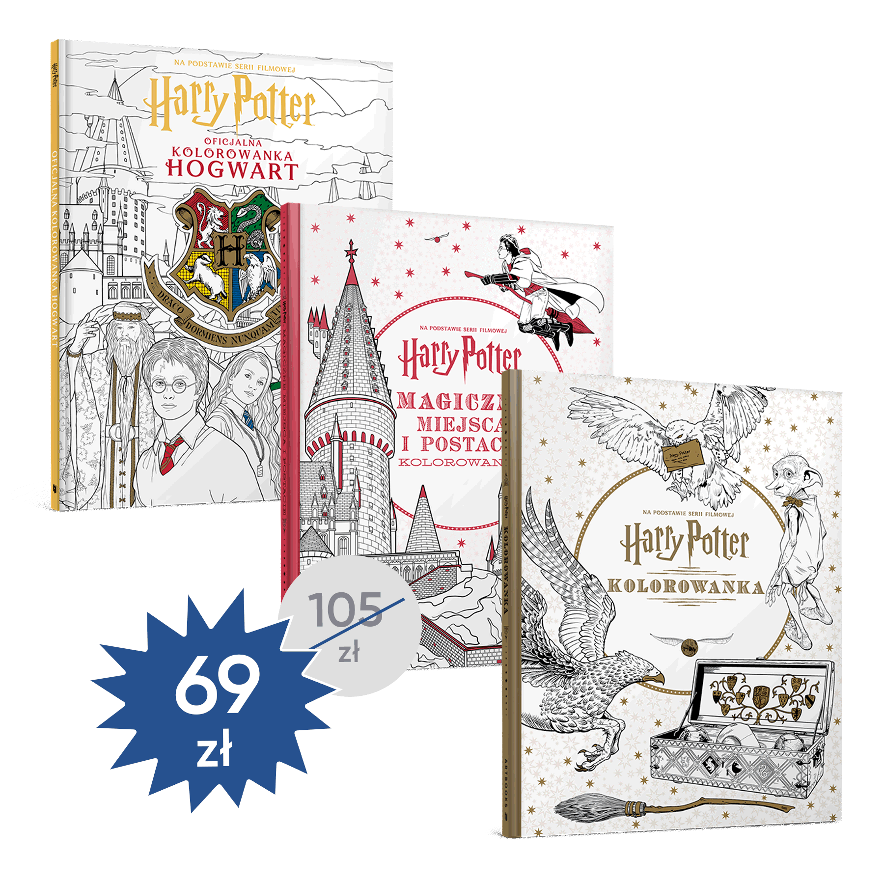 Zestaw trzech kolorowanek z uniwersum Harry’ego Pottera